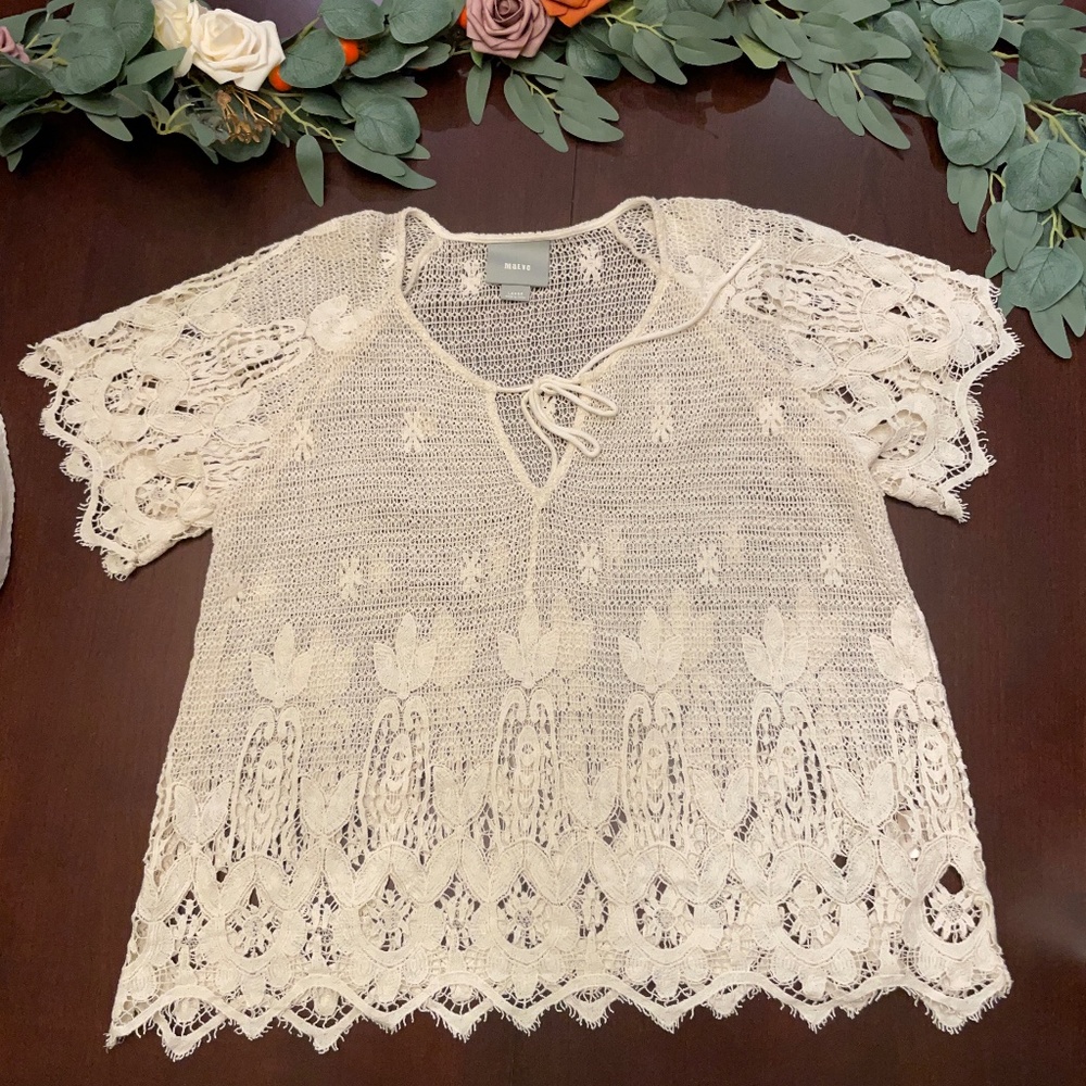 Maeve Anthropologie Boho Fairy Crochet Top L Coastal Cottagecore Floral Romantic